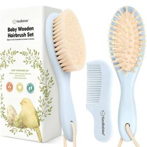 lot 53189 image: Baby Hair Brush and Comb Set for Newborn - Wooden Baby Hair Brush Set with Soft Goat Bristle, Baby Brush Set for Newborns, Baby Brush and Comb Set Girl, Boy, Toddler Cradle Cap Brush (Oval, Frost)