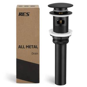 lot 53197 image: KES Bathroom Sink Drain with Overflow Vessel Sink Stopper Pop Up Drain Assembly Matt Black, All Metal Rustproof Brass and 304 Stainless Steel, S2008A-BK