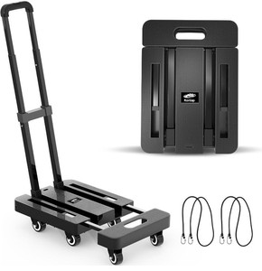 lot 53201 image: Ronlap Folding Hand Truck, Foldable Dolly Cart for Moving 500lbs Heavy Duty Luggage Cart Portable Platform Cart Collapsible Dolly with 6 Wheels & 2 Ropes for Travel House Office Moving, Black