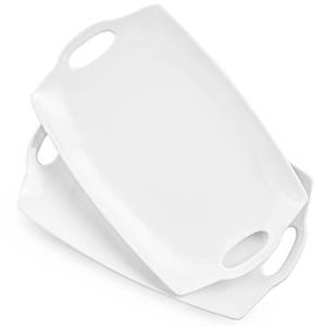 lot 53202 image: LYEOBOH Serving Tray with Handles Large Rectangle Serving Platter for Entertainment, Party, Display, 16 inch Porcelain Platters, Set of 2, White