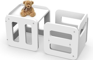 lot 53203 image: Toddler Table and Chair Set, Kids Picnic Table Baby Chair Set for 1-5, Solid Wooden Montessori Weaning Toddler Dinner Table and Chair Set for Eating, Step Stool, Reading, Snack Time