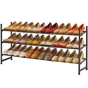 lot 53209 image: Tajsoon Expandable Shoe Rack Organizer, 3 Tier Adjustable Shoe Shelf, Metal Iron Shoe Storage Organizer for Closet Bedroom Entryway, Bronze