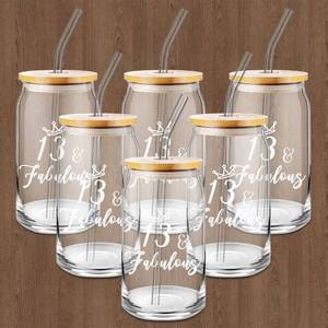 lot 53217 image: Lallisa 6 Pack 13th Birthday Gifts for Girls Drinking Glasses with Lids and Straw 13th Birthday Decorations Clear Coffee Glass Cups for Daughter Granddaughter Niece Student Party Supplies Favors
