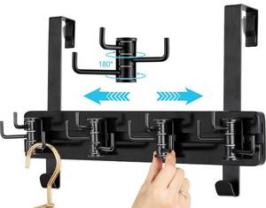 lot 53221 image: ETECHMART Over The Door Hooks, Slidable Door Hanger with 4 Hooks, Heavy Duty Bamboo Towel Rack for Hanging Clothes Hats, Bathroom Bedroom Back of Door Organizer, Coat Rack Wall Mounted, Brown