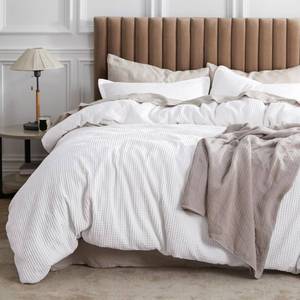 lot 53225 image: Bedsure Cotton Duvet Cover King - 100% Cotton Waffle Weave Bright White Duvet Cover King Size, Soft and Breathable Duvet Cover Set for All Season (King, 104x90)