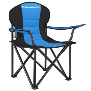 lot 53235 image: SONGMICS Folding Camping Chair, Supports 551 lb, with Comfortable Sponge Seat, Heavy Duty Structure, Cup Holder, Outdoor Picnic Chair, Blue and Black UGCB06BU