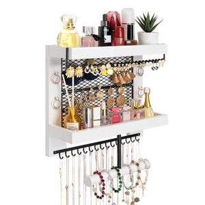 lot 53237 image: Pinzoveco Hanging Jewelry Organizer Wall Mounted With Wall Jewelry Organizer Holder For Necklaces Bracelet Earrings Ring (White)