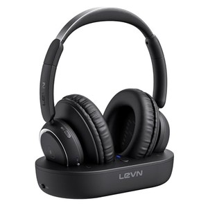 lot 53240 image: LEVN LE-HS018 Wireless Headphones, Bluetooth 5.2, Over Ear, 65h Battery, TV Transmitter Charging Base, Hearing-impaired, Plug and Play, Gifts for Elderly, Black