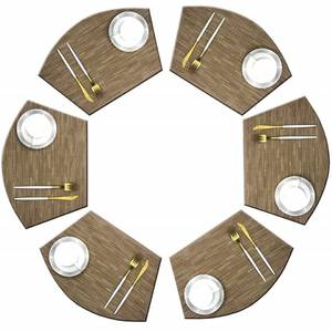 lot 53243 image: Bright Dream Wedge Shape Placemats for Round Dinner Table Oval Placemats for Round Table Woven Vinyl Wipe Clean Non Slip Plastic Table Mats Set of 6 - Khaki