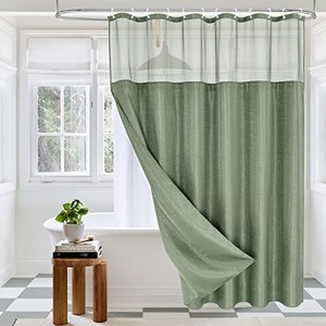 lot 53244 image: MitoVilla Green Waffle Shower Curtain Set with Snap-in Liner, Modern Sage Green Waffle Weave Fabric Shower Curtain for Luxury Neutral Hotel & Spa Bathroom Decor, 72 x 72