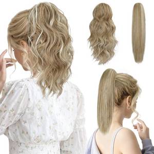 lot 53246 image: BOGSEA 14 Ponytail Extension 2PCS Claw Clip in Ponytail Extensions for Women Wavy CurlyStraight Ponytail Hair Extensions Synthetic Ponytail Hairpiece for Women - Medium Blonde with White Blonde