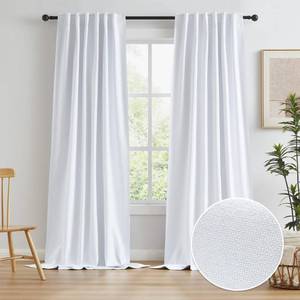 lot 53302 image: KEQIAOSUOCAI Linen White Full Blackout Curtains 108 Long 9 FT for Living Room Back Tab Pocket Drapes Burlap Textured Curtains for High Ceiling to Floor Patio, 2 Pieces, 50 inch Width