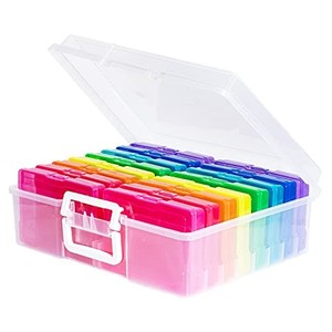 lot 53303 image: novelinks Transparent 4 x 6 Photo Cases and Clear Craft Keeper with Handle - 16 Inner Cases Plastic Storage Container Box (Multi-colored)