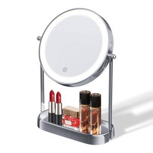 lot 53305 image: Decovesta Lighted Makeup Mirror with Storage Tray 3 Lighting Modes  Rechargeable  1X10X Magnification  360° Swivel  8 Dimmable Vanity Personal Makeup Mirror Great Gift (Chrome)