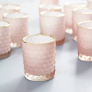 lot 53308 image: SHMILMH Pink Votive Candle Holders Set of 11, Vintage Glass Tealight Candle Holder with Gold Rim, Votives for Valentines Table Centerpiece, Wedding Decoration