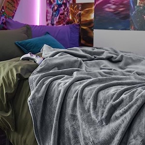 lot 53310 image: Bedsure Fleece Blanket Twin Blanket Grey - 300GSM Soft Lightweight Plush Cozy Twin XL Blankets for Bed, Sofa, Couch, Travel, Camping, 66 inch X 90 inch