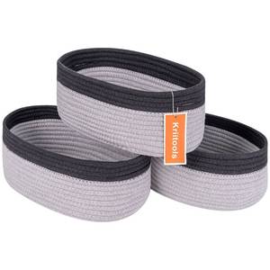 lot 53311 image: Kriitools Baskets for Shelf Storage Cute Basket to Store and Organize Household ItemsWoven Rope Basket for Living Room, Bedroom,PlayroomDurable Small Oval-13 x 8.66 x 5.11, 3 Packs Blackgrey