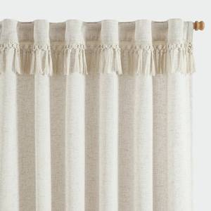 lot 53323 image: jinchan Linen Curtains with Tassels, Curtains for Living Room 90 Inches Long, Boho Curtains, Rod Pocket Back Tab Flax Farmhouse Curtains for Bedroom Light Filtering Window Curtain Set 2 Panels, Ecru