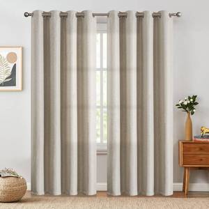 lot 53326 image: jinchan Linen Textured Curtain 90 Inch Long for Living Room Room Darkening Thermal Insulated Grommet Top Window Drape for Bedroom 52x90 Greyish Beige 1 Panel