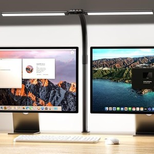 lot 53328 image: Quntis Desk Lamp for Home Office, 30.7 Double Head Architect Desk Light with Clamp, 24W Bright 25 Lighting Modes Eye Care No Glare, Adjustable Gooseneck Task Lamp Workbench Reading Study, Gray
