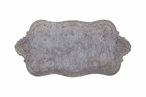 lot 53329 image: Decorative Metal Tray with Distressed Grey Finish