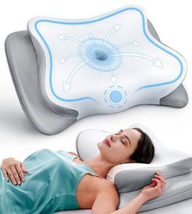 lot 53341 image: EKIFT Ease Now Cervical Neck Pillow for Pain Relief, Beauty Sleeping Cooling Pillow for Side Back Stomach Sleeper, Odorless Memory Foam Bed Pillows Deep Sleep,Ergonomic Orthopedic Contour Neck Support
