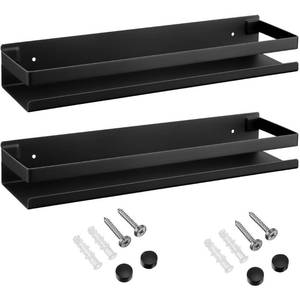 lot 53342 image: Lallisa 2 Pieces Stainless Steel Shelf Bathroom Shower Floating Shelves Wall Mounted Shower Caddy Basket Shelf Storage Organizer Shelves for Bathroom, Kitchen, Living Room (Black,15.75 Inch 40 cm)