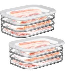 lot 53344 image: Tioncy 2 Pcs Deli Meat Container for Fridge Bacon Container for Refrigerator Stackable Food Storage Boxes with Lid Cheese Keeper Box for Fridge Airtight Deli Holder Organizer for Turkey Pantry Lunch
