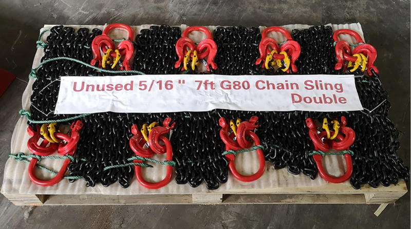 lot 1021B image: UNUSED 2023 516 7ft G80 Double legs lifting chain sling. Material alloy  steel.