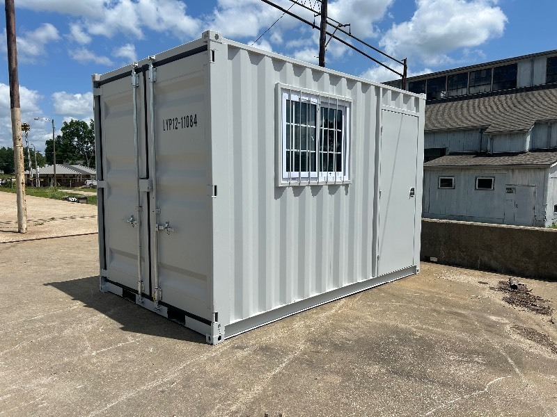 lot 1416 image: 12 Cubic Shipping Container w Front Fork Pockets, Door, And Window