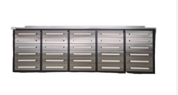 lot 1138A image: Unused 2024 Steelman 10FT-30DB Stainless Steel Work Bench with 30 Drawers.