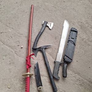 lot 7006 image: Sword, Knives, Axes