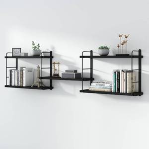 lot 60003 image: MXCSE Wall Mounted Floating Shelves, Wall Shelves, Rustic Wall Decor Wood Shelves for Bedroom, Living Room, Bathroom and Kitchen Storage, Easy Installation (5, Black)