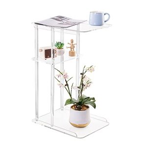 lot 60021 image: HMYHUM Clear Acrylic Side Table, C Shaped End Table for Sofa, Small Snack Tables for Living Room, Bedroom, Bathroom, 3 Tiers