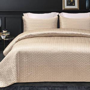 lot 60024 image: Whale Flotilla Silky Soft Satin Quilts FullQueen Size, Luxury Reversible Lightweight Bedspreads Covelets for All Seasons, Leaf Stitched Pattern Bedding Set with Satin Pillowcases, Champagne