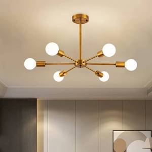 lot 60025 image: 6 Lights Modern Sputnik Chandelier Semi Flush Mount Ceiling Pendant Lighting Mid Century Gold Bronze Industrial Brushed Brass Light Fixture for Kitchen Living Room Dining Room Restaurant