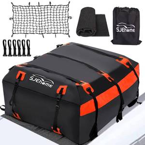 lot 60026 image: SJEhome 21 Cubic Feet Rooftop Cargo Carrier,Car Roof Bag for All Cars withWithout Rack,600D PVC Waterproof Car Roof Storage,Includes Anti-Slip Mat,6 Door Hooks,Adjustable Elasticity Car Cargo Net