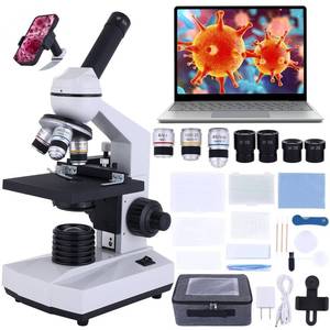 lot 60028 image: Poothoh compound monocular microscope 40x-2000x magnification Coaxial coarse and fine adjustment, phone adapter, LED illumination, Microscope for adults Windows and Mac compatible with eyepiece camera - Retail $115.49