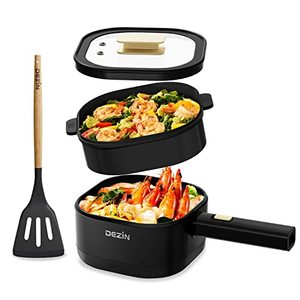 lot 60032 image: Dezin Hot Pot Electric with Steamer, 2L Non-Stick Ceramic Coating Electric Pot, Multifunction Cooker for Ramen, Portable Hot Pot with Power Control for Dorm, Office, Travel (Silicone Spatula Included)