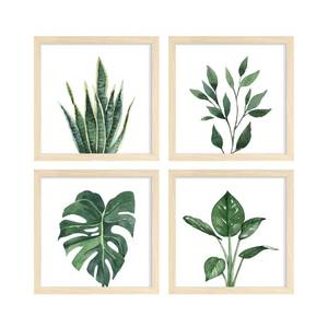 lot 60034 image: ArtbyHannah 10x10 Framed Bathroom Art Wall Collage Kit for Gallery Wall with Botanical Green Leaf Plant Prints and Natural Frames, Set of 4