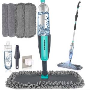 lot 60040 image: Microfiber Spray Mop for Floor Cleaning Wet Dry, 360 Degree Spin Dust Home Kitchen Hardwood Floor Flat Mops with 360ML Refillable Bottle Include 4 Microfiber Reusable Pads 1 Scrubber and 1 Mop Holder