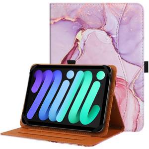 lot 60046 image: HGWALP Universal Case for 7inch-8inch Tablet,Multi-Viewing Angels PU Leather Stand Folio Case Cover with Handstrap for 7 8 Touchscreen Tablet, with Adjustable Fixing Silicon Band-Marble Pink