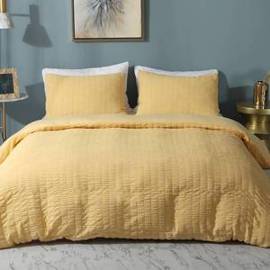 lot 60053 image: AveLom Yellow Duvet Cover King (104 x 90 inches), 3 Pieces (1 Duvet Cover  2 Pillow Cases), Seersucker Textured Ultra Soft Washed Microfiber, Textured Duvet Cover with Zipper Closure, Corner Ties