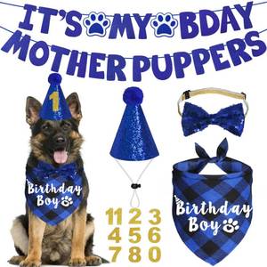 lot 60054 image: JOTFA Dog Birthday Party Supplies, Multi Sizes Dog Birthday Bandana Boy Dog Birthday Hat Bow Tie Numbers It�s My Bday Mother Puppers Sign Banner for Large Extra Large Dogs Pets (X-Large, Blue)