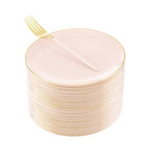 lot 60060 image: LIYH 48pcs Pink Plastic Plates with 48pcs Pink Dessert Forks,Gold and Pink Dessert Plates,Plastic Salad Plates,Pink Cake Plates with Forks for Parties,Birtday,Bridal Shower