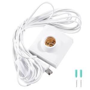 lot 60076 image: 20Ft E26E27 Socket OnOff Switch Wire Light Bulb Socket Lamp-Socket for Balcony, Garage Installation Lighting, 1-Pack, White (Square Socket)