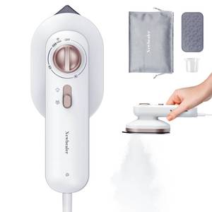 lot 60079 image: Newbealer Dual Voltage Travel Iron - 120V220V, 490W Dry Iron with 3 Temp Settings, 30ml Steam (Horizontal Only), Non-Stick Ceramic Soleplate, Mini Heat Press Machine wSilicone Stand & Pouch