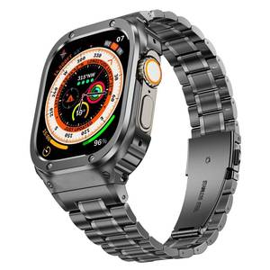 lot 60113 image: MioHHR Stainless Steel Watch Band with Case Compatible with Apple Watch Series Ultra 2 1 (49mm), Rugged Strap with Metal Protective Bumper Cover for iWatch Band Men (Grey)