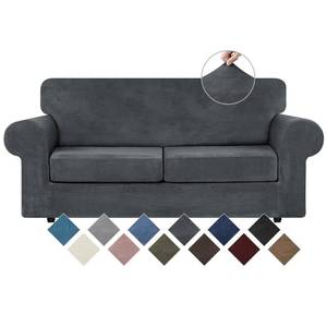 lot 60115 image: WEERRW Velvet Couch Covers for 2 Cushion Couch Sofa - High Stretch Luxury Velvet Plush 3 Pieces Sofa Slipcovers with Elastic Bottom, Furniture Protector for Pets, Machine Washable, Dark Grey, Medium