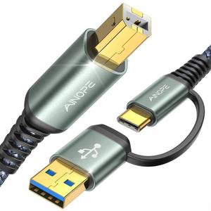 lot 60116 image: AINOPE Printer Cable 6.6FT, Printer USB Cable Plug & Play USB A&USB C to USB-B 2.0 for MacBook Pro, USB C MIDI Cable New-Nylon Braided Never Rupture for Yamaha Casio Digital Piano MIDI Controller